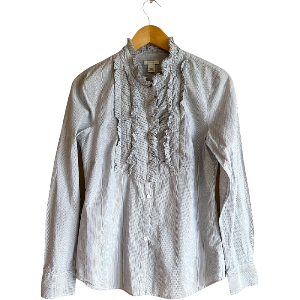 🌹2 for $20🌹 J.Crew Ruffle Front Pinstripe Cotton Shirt. Size 4